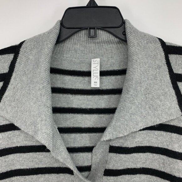 Stylus Sweater Gray Black Stripe V Neck Long Sleeve Pullover NWT - Picture 3 of 12